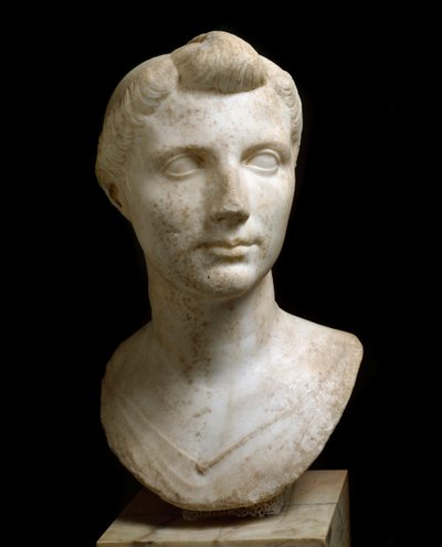 Romersk konst: "" Byst av Octavia Thurina Minor (Octavia Minore eller Octavia den unga) (69 f.Kr.-11 f.Kr.) "" Marmorskulptur. Rom, National Roman Museum (eller Terme) av Roman