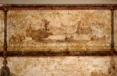 Romersk konst: ”” maritim scen, med birems och triremer ”” ”Fresko omkring 25-19 f.Kr. Storlek 73 cm Rom, National Roman Museum (eller Terme) av Roman
