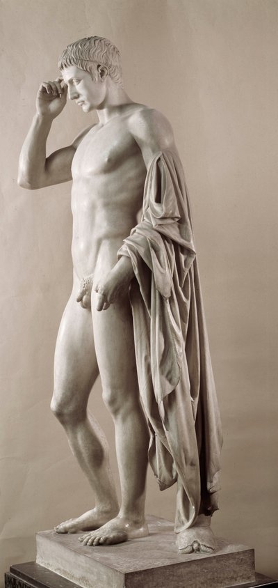 Romersk konst: staty av den romerske kejsaren Augustus (Oktavianus sedan Octavianus) (63 f.Kr.-14 e.Kr.). Paris, Louvren av Roman