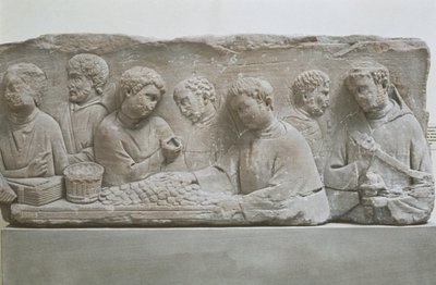 Romersk begravningsstele som visar en scen för skattebetalning, Neumagen-Dhron, Tyskland av Roman