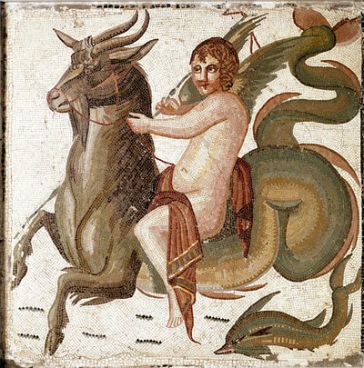 Romersk konst: "Amor som rider på en marin varelse"" Mosaik från en villa tillhörande kejsar Septius Severes familj. Slutet av 2:a århundradet efter JC. Rom, Museo Nazionale Romano av Roman