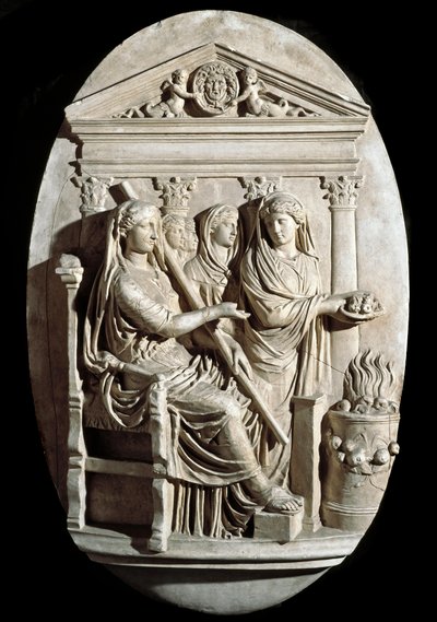 Romersk konst: en offerscen i Vesta (Hestia) från Villa Albani (låg relief) av Roman