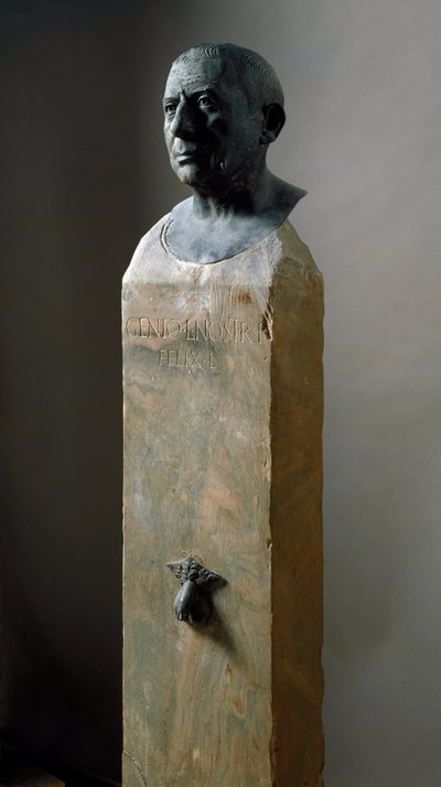 Romersk konst: byst av bankiren Lucius Caecilius Iucundus (cirka 20-69 e.Kr.) Bronsskulptur. 1:a århundradet e.Kr Från Pompeji. Neapel, Museo Nazionale Archeologico av Roman