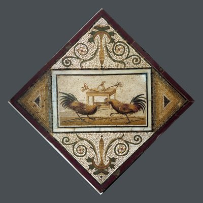 Romersk konst: tuppfäktning. Mosaik från Pompeji. 4:e stilen. Nationella arkeologiska museet, Neapel av Roman