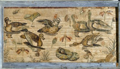 Romersk konst: anka, groda och näckrosor i en damm. Mosaik från villan av fauna i Pompei. 1:a århundradet. Dämpa. 132x164 cm. Museo Archeologico Nazionale, Neapel av Roman