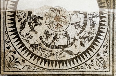 Romersk konst: jakt och fiske pygmees. Mosaik från 300-talet. National Roman Museum (eller av Baths) Rom av Roman