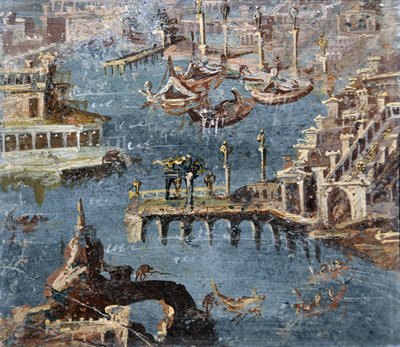 Romersk konst: landskap som visar en hamn som brukar identifieras som Pozzuoli (fresco) av Roman