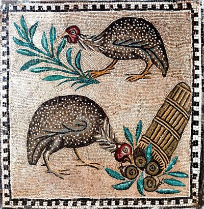 Romersk konst: mosaik som föreställer pärlhöns. 1:a eller 2:a århundradet f.Kr. Rom, National Roman Museum - Romersk konst: pärlfågelmosaik. 1:a eller 2:a århundradet f.Kr. Romano National Museum, Rom, Italien av Roman