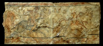 Romersk konst: väggmålning föreställande en bågskytt som jagar primula. från platsen för Doura Europos i Syrien (27 f.Kr.-476 e.Kr.). Sön 2,1x0,9 m av Roman