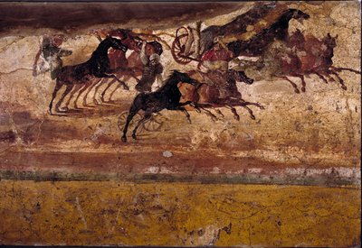 Romersk konst: ras av fyrlingar. Färskt från villa av quadrige. 4:e stilen, Pompeji. Neapel, Arkeologiska museet av Roman