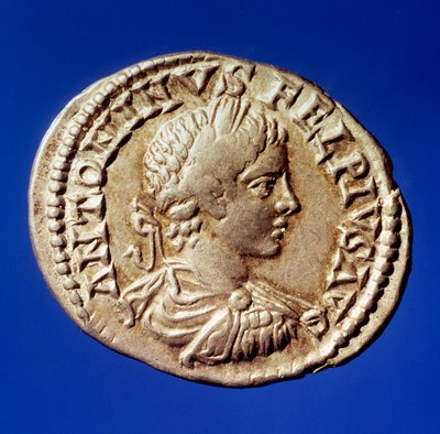 Romersk konst: silverförnekare med bilden av den romerske kejsaren Elagabal (Heliogabale eller Marcus Aurelius Antoninus) (204-222 e.Kr.) Paris, B.N. av Roman