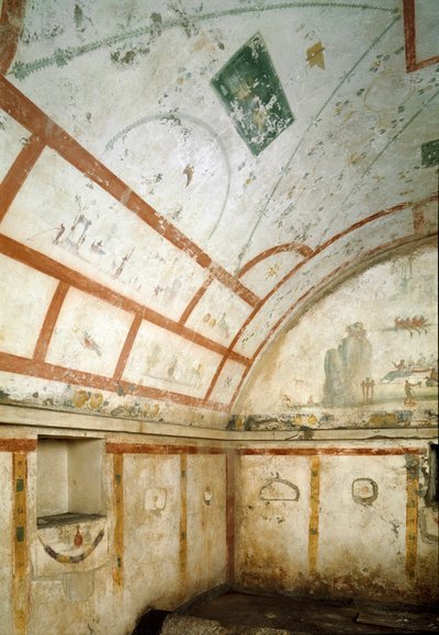 Romersk konst: utsikt över Caivanos grav. 100-150 e.Kr. Neapel, Arkeologiska museet av Roman