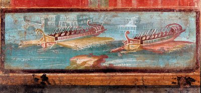Romerska krigsskepp vid ingången till en hamn (fresk av Roman