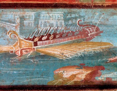 Romerska krigsskepp vid ingången till en hamn (fresk av Roman