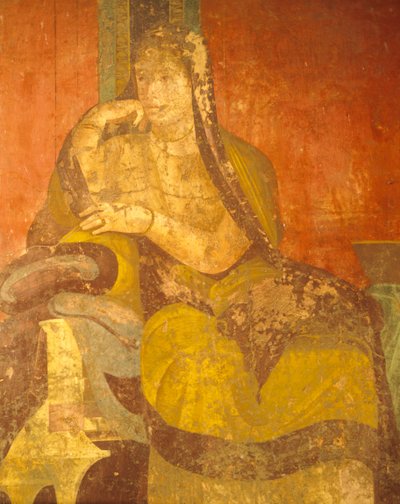 Romersk kvinna, målningsdetalj från Cult of Dionysian Mysteries, Second Pompeian Style, Villa of Mysteries, Pompeii, Campania, Roman Civilization av Roman