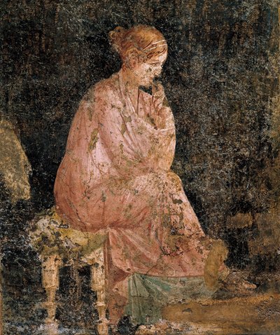 Sittande kvinna, detalj av fresk från Pompeji av Roman