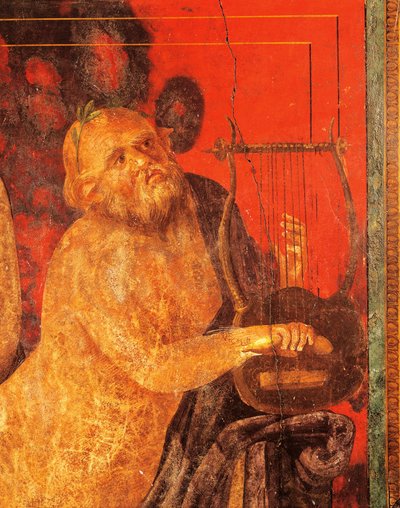 Silenus spelar lyra, fresk från Villa of Mysteries, Pompeji, Kampanien, romersk civilisation av Roman