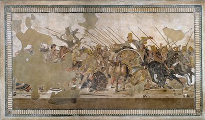 Slaget vid Issos som Alexander III den store vann mot Darios (Darius) III Codoman (335 - 331 f.Kr.) - Mosaik av Pompei - av Roman
