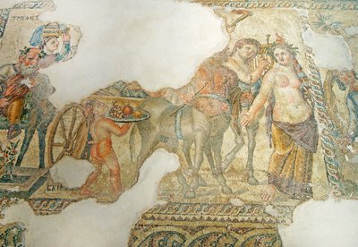 Dionysos triumferande procession, Aions hus, Paphos, Cypern (mosaik) av Roman