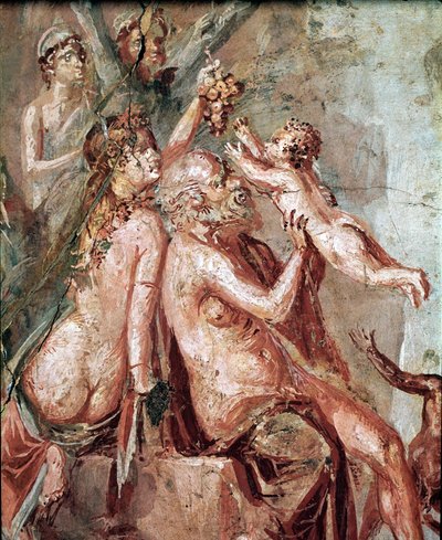 Dionysos barndom med Satyr och Silene (fresk av Roman