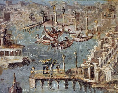 Staden och hamnen i Pozzuoli (fresk av Roman