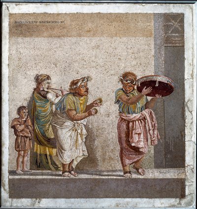 Resande musiker dedikerade till dyrkan av den gudomliga Cybele. Mosaik efter originalet av Dioscorides från Samos (eller Dioscourides) (2:a århundradet f.Kr.) i Cicerons hus i Pompeji av Roman