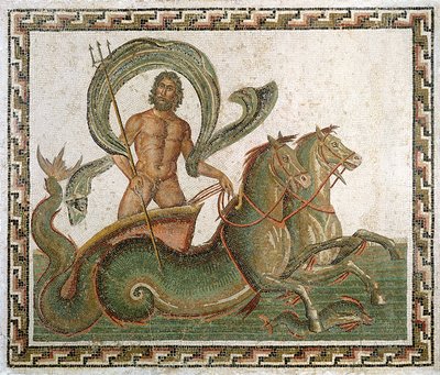 Triumf av Neptunus, trottoar från House of Wadi Blibane, Sousse (gamla Hadrumetum) (mosaik) av Roman