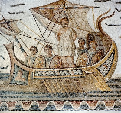 Ulysses and the Sirens, från "The Odyssey" av Homer (mosaik) av Roman