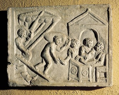 Lossning av last och hamnkontroller, basrelief, romersk civilisation av Roman