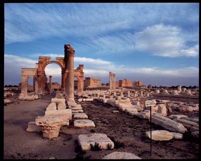 Utsikt över den stora pelargången och den monumentala bågen (tidigt 3:e århundradet e.Kr.) Fotografi av Roman
