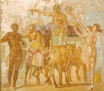 Väggmålning som föreställer Bacchus triumf, från huset av Marcus Lucretius Fronto, Pompeji, Kampanien, romersk civilisation av Roman
