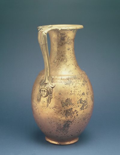 Vinkanna med dekorativt handtag, från den romerska platsen i Newstead, Melrose, sent 1:a århundradet e.Kr. (brons) av Roman