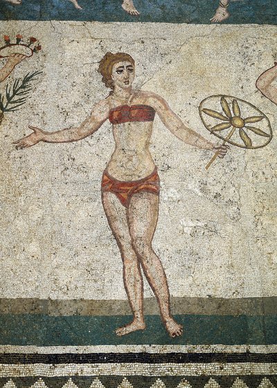 Unga romerska ägnade sig åt fysiska övningar. (Detalj av mosaik, 315-350 e.Kr.) av Roman