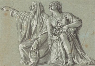 Två knästående figurer med offer av Roman 18th Century
