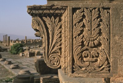 Arkitektoniskt fragment med snidad dekoration, Sertius-marknaden, Högkejsarperioden (27 f.Kr.-395 e.Kr.) av Roman Imperial Period