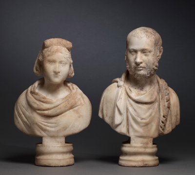 Porträttbyst av en aristokratisk kvinna och porträttbyst av en aristokratisk man, 280-290 (marmor) av Roman Imperial Period