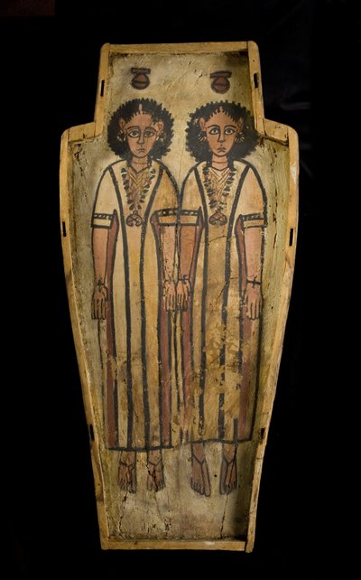 Bas av antropoid kista, övre Egypten, Thebe, sen romersk period, ca 175-200 e.Kr. (putsat och målat trä) av Roman Period Egyptian
