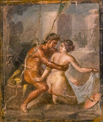 Satyr och nymf, 1:a H. 1:a århundradet. AD. av Roman Pompeian wall painting.