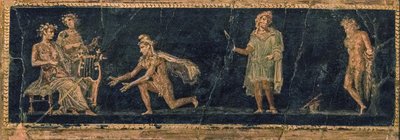 Musiktävlingen mellan Apollo och Marsyas, 1:a århundradet f.Kr. AD. av Roman Pompeian wall painting.