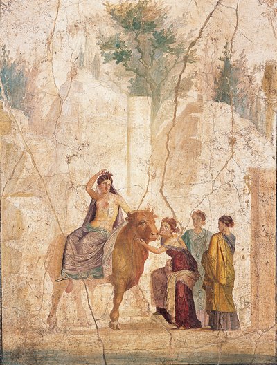 Europas våldtäkt, 1:a H. 1:a århundradet. AD. av Roman Pompeian wall painting.