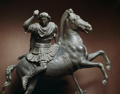 Alexander den store (356-323 f.Kr.) på häst Hästen skulle vara Bucephale. Bronsskulptur efter ett original av Lysippe av Sicyone (395-305 f.Kr.) Neapel, Museo Archeologico Nazionale av Roman Roman