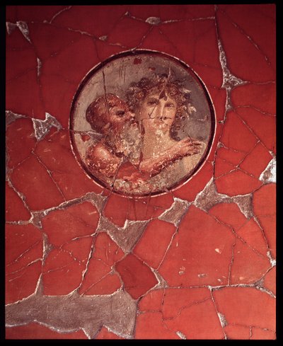 Bacchus med en satyr. Väggmosaik från tvåhundraårshuset, 500-talet f.Kr.-1:a århundradet e.Kr av Roman Roman