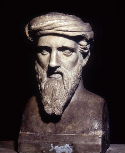 Byst av Pythagoras (-600-talet), grekisk filosof och matematiker, Musei Capitolini, Rom. av Roman Roman