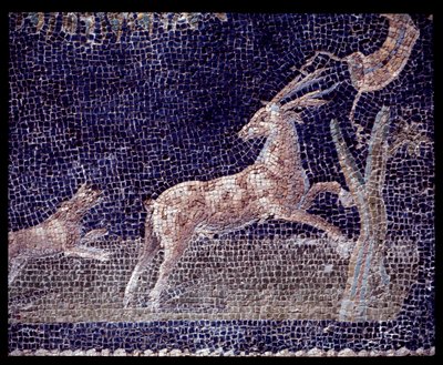 Detalj av väggmosaik av nymfaeum i Casa di Nettuno e Amphitrite, 500-talet f.Kr.-1:a århundradet e.Kr. av Roman Roman