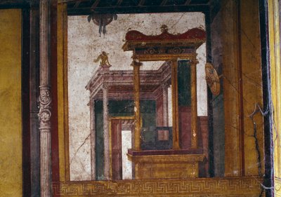 Fantastiska arkitekturer, fresk från oecus i House of the Vettii, Pompeji (UNESCOs världsarvslista av Roman Roman