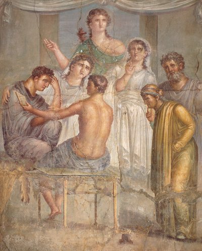 Fresk föreställande Admetus och Alcestis, från basilikan i Herculaneum, Kampanien, romersk civilisation av Roman Roman