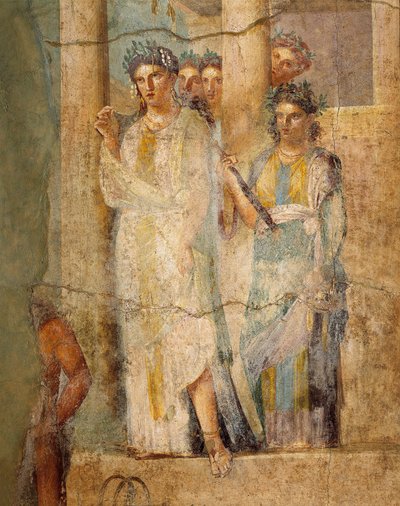 Fresko föreställande Ifigenia i Tauris, detalj av tjänarinnor, från L. Caecilius Giocondus hus i Pompei, Italien av Roman Roman