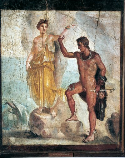 Fresk föreställande Perseus och Andromeda från Italien, Kampanien, Pompeji, målning på gips, 55-79 A.D. av Roman Roman