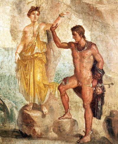 Fresk föreställande Perseus och Andromeda, målning på gips av Roman Roman