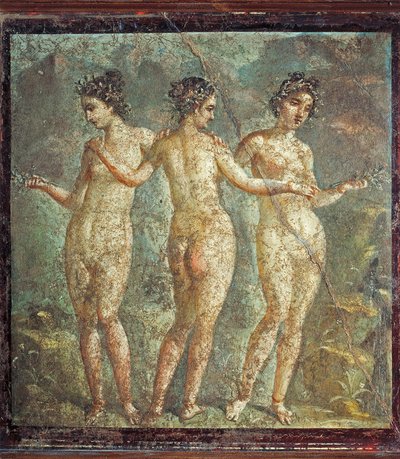 Fresk föreställande Three Graces, från Pompei, Italien av Roman Roman